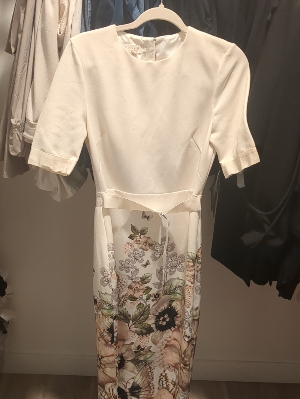 Ted Baker Cream Midi Dress with Floral Skirt